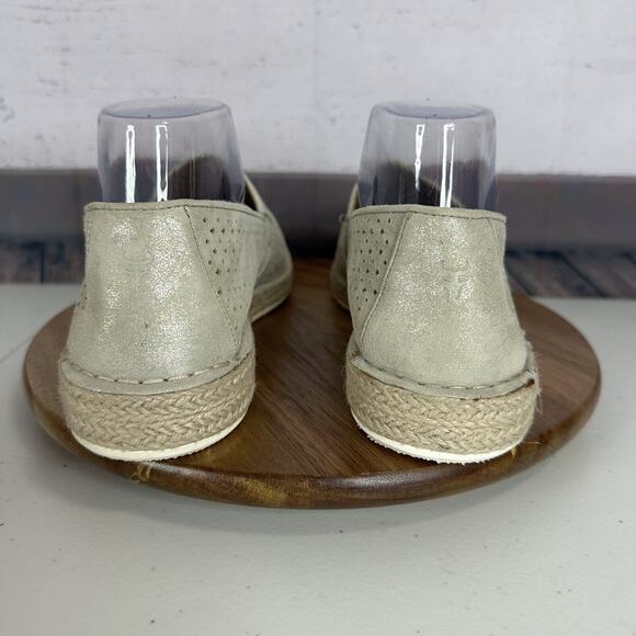 Trask Shoe Womens 9.5 M Paige Espadrilled Jute Metallic Suede Perforated Shimmer - Picture 6 of 12